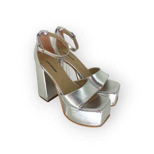 Sandalia Lemon Pie Plataforma Faja Plata Taco Alto