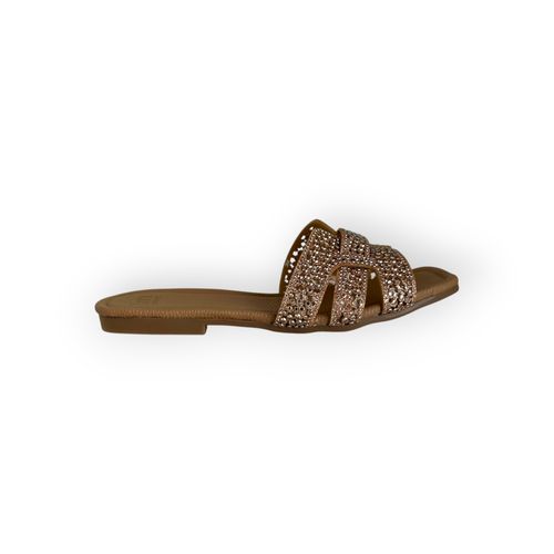 Zueco Lemon Pie Tres Fajas Strass Cobre